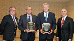 Alan Roberts center left Wynne Transport Service and David Edgerton center right Tidewater Transit Inc are congratulated on being named Tank Truck Safety Professionals of the Year by Dan Furth far left NTTC president and Paul Baumgardner far right FMCSA Alan Roberts center left Wynne Transport Service and David Edgerton center right Tidewater Transit Inc are congratulated on being named Tank Truck Safety Professionals of the Year by Dan Furth far left NTTC president and Paul Baumgardner far right FMCSA
