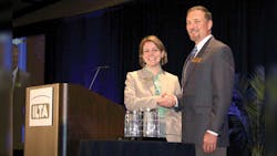Melinda Whitney ILTA president congratulates Tim Aydt Marathon Petroleum Co on receiving the Platinum Safety Award for large company Melinda Whitney ILTA president congratulates Tim Aydt Marathon Petroleum Co on receiving the Platinum Safety Award for large company