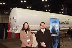 Heidi Bond TransGas LNG and Tim Lowrey Applied Cryo Technologies ACT stand in front of ACTs newly introduced LNG cryogenic trailer that was on display at World LNG Fuels 2013 in Houston TX Heidi Bond TransGas LNG and Tim Lowrey Applied Cryo Technologies ACT stand in front of ACTs newly introduced LNG cryogenic trailer that was on display at World LNG Fuels 2013 in Houston TX