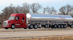 Air brakes made it possible for a Pinnacle Express petroleum transport with a six-axle tank trailer to stop in just 235 feet.