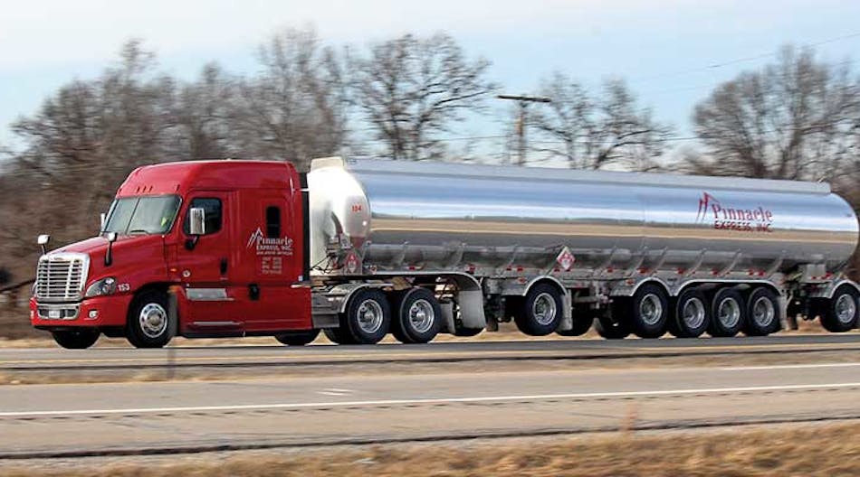 Air brakes made it possible for a Pinnacle Express petroleum transport with a six-axle tank trailer to stop in just 235 feet.