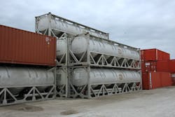 Drytainer stacked on pavement Drytainer stacked on pavement