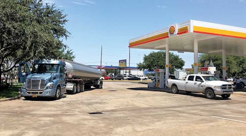 A TTE fuel transport makes a delivery in Pearland TX about a week after Hurricane/Tropical Storm Harvey swept through the Houston area.