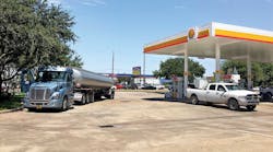 A TTE fuel transport makes a delivery in Pearland TX about a week after Hurricane/Tropical Storm Harvey swept through the Houston area.