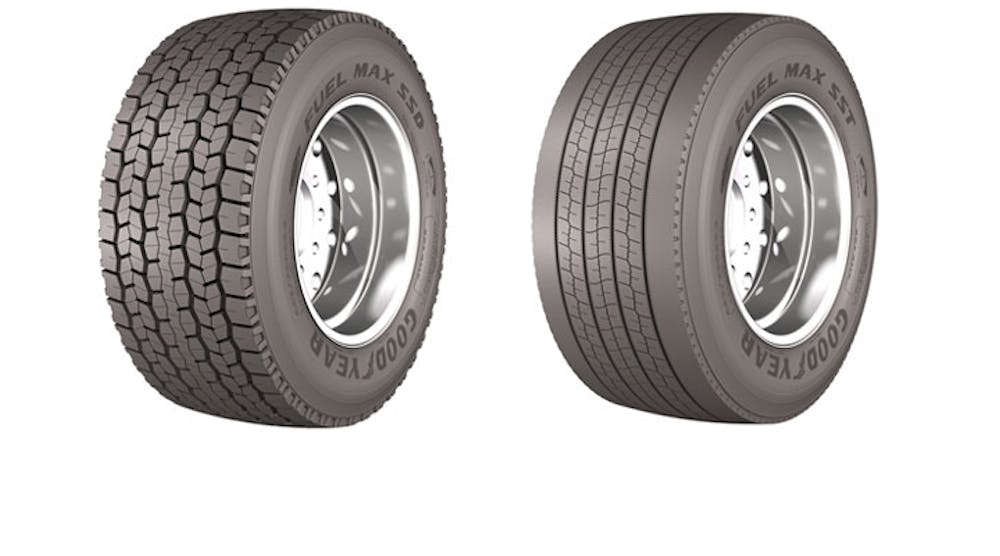 Goodyear is offering two new wide-base tires for long-haul fleets, the Fuel Max SSD, on left, and the Fuel Max SST.