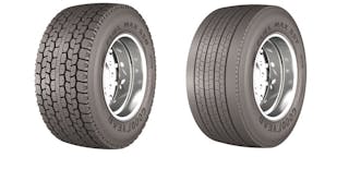 Goodyear is offering two new wide-base tires for long-haul fleets, the Fuel Max SSD, on left, and the Fuel Max SST.