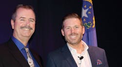 Lt Roy Baughman [left], Nevada Highway Patrol, and Paul Enos, Nevada Trucking Association, discussed ELD enforcement.