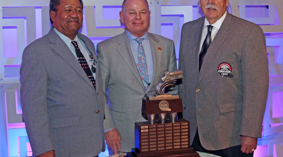 Robert Weller (right), Hahn Transportation Inc, was the 2015 recipient of National Tank Truck Carriers&rsquo; William A Usher Sr Professional Tank Truck Driver of the Year. Standing with him are James Starr (left), Groendyke Transport Inc, 2014 recipient of the award and Dean Kaplan, 2014/2015 NTTC chairman and chief executive officer of K-Limited Carrier Ltd.