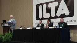 Panel experts (seated from left to right) Robert Howse, Fernando Pereira and Allan Roach discuss the impact of Mexico&apos;s energy reform on the storage terminal industry at the 38th ILTA conference Tuesday in Houston.
