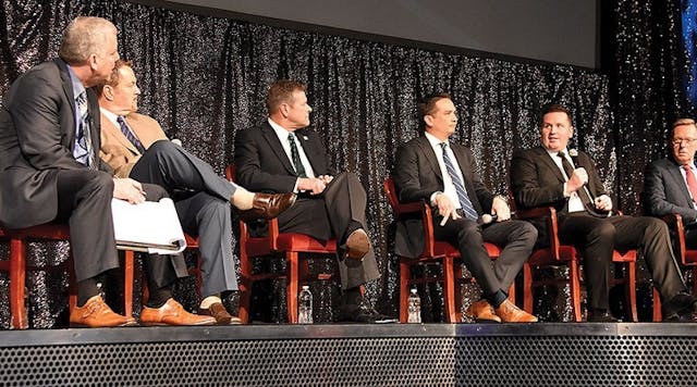 Panelists participate in a discussion about aftermarket market disruptors during Heavy Duty Aftermarket Dialogue 2018. The 2019 HDAD event is set for Jan. 28, 2019 in Las Vegas NV.