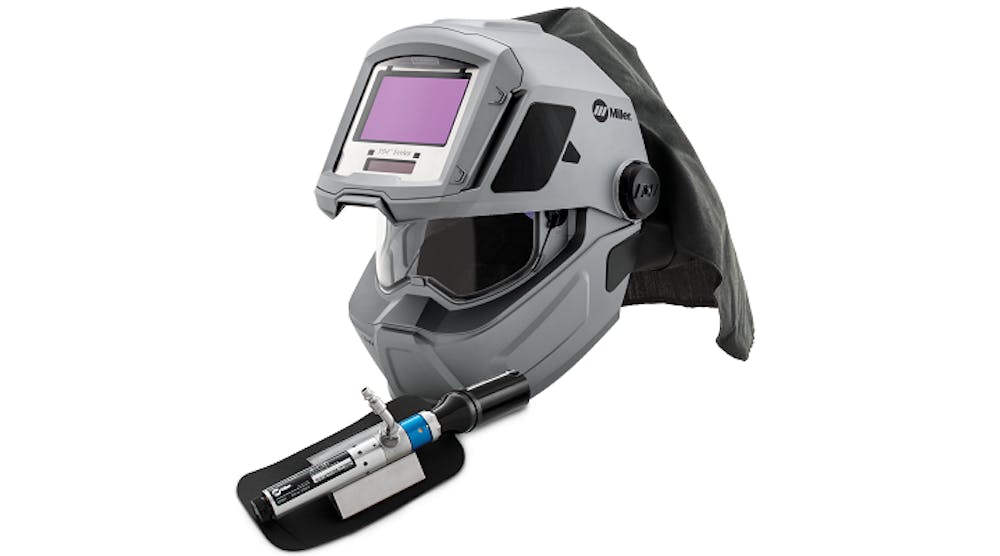 The new Supplied Air Respirator (SAR) from Miller is lightweight and versatile, with a C50 Air Regulator that can cool air entering the welding helmet up to 50 degrees Fahrenheit.
