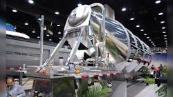 External side rings and a thicker quarterinch shell provide enough support so that no internal bracing is required inside Trail Kingrsquos new 1600cubicft pneumatic dry bulk trailer Piping is mandrelbent for better product flow and reduced friction The 42ft trailer has an empty weight under 10000 lb according to Mike Heschke Trail King product support manager External side rings and a thicker quarterinch shell provide enough support so that no internal bracing is required inside Trail Kingrsquos new 1600cubicft pneumatic dry bulk trailer Piping is mandrelbent for better product flow and reduced friction The 42ft trailer has an empty weight under 10000 lb according to Mike Heschke Trail King product support manager