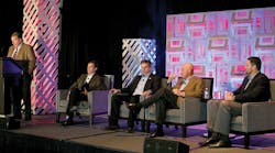 NTTC Chairman Harold Sumerford Jr introduced the carrier technology panel that consisted of Mark Bauckman, Omnitracs; Lance Collette, Eagle Transport Inc; Rob Sandlin, Florida Rock &amp; Tank Lines Inc; and Cliff Dixon, Quality Carriers Inc.