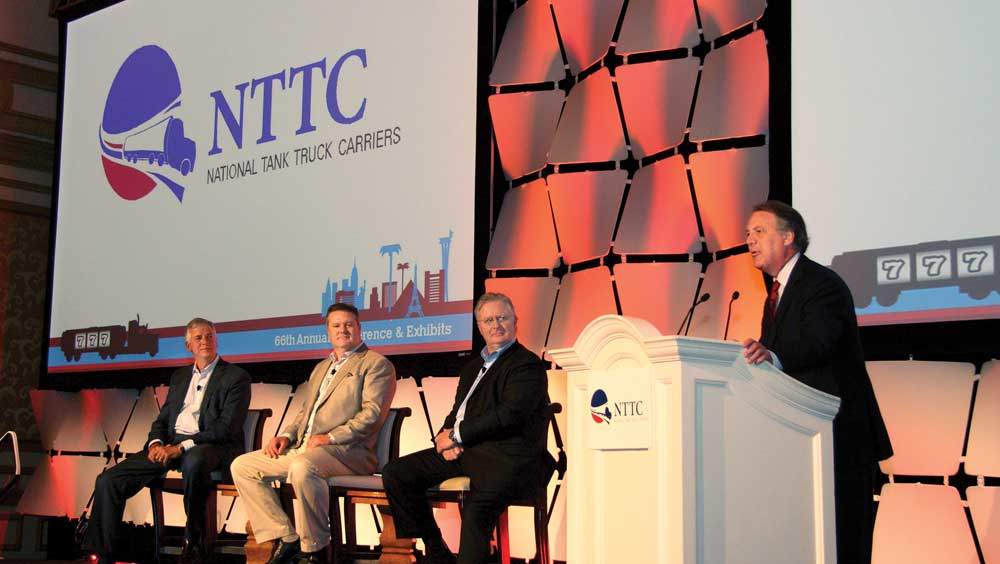 Dennis Nash Kenan Advantage Group Greg Hodgen Groendyke Transport Inc and Chris Lofgren Schneider National Inc made up the executivelevel panel for ldquoRight Technology Right Fit for Your Companyrdquo Panel moderator was NTTCrsquos Dan Furth