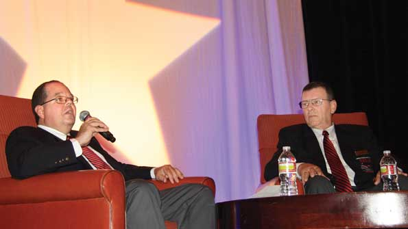 Todd Stine on left a driver for Carbon Express Inc described what it is like to be a member of Americarsquos Road Team and a tank truck driver Seated to his left was Dale Williams a Trimac Transportation South driver and also a Road Team member