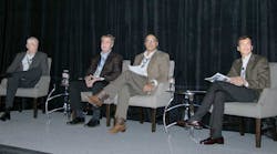 Panelists for the &ldquo;Tractors and Telematics&rdquo; program included Thomas Platts, Kenworth; Conal Deedy, Volvo Trucks; and Dave Bryant, Houston Freightliner. Moderating the panel was Mark Bauckman, Omnitracs LLC.