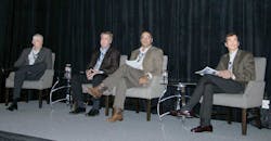 Panelists for the ldquoTractors and Telematicsrdquo program included Thomas Platts Kenworth Conal Deedy Volvo Trucks and Dave Bryant Houston Freightliner Moderating the panel was Mark Bauckman Omnitracs LLC Panelists for the ldquoTractors and Telematicsrdquo program included Thomas Platts Kenworth Conal Deedy Volvo Trucks and Dave Bryant Houston Freightliner Moderating the panel was Mark Bauckman Omnitracs LLC