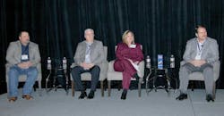 On hand to discuss pending federal regulations on electronic driver logs during a 2014 Tank Truck Week panel were from left Griff Odgers Andrews Logistics Inc Randy Vaughn Superior Bulk Logistics and Becky Perlaky Kenan Advantage Group Panel moderator was Thomas Bray JJ Keller amp Associates Inc On hand to discuss pending federal regulations on electronic driver logs during a 2014 Tank Truck Week panel were from left Griff Odgers Andrews Logistics Inc Randy Vaughn Superior Bulk Logistics and Becky Perlaky Kenan Advantage Group Panel moderator was Thomas Bray JJ Keller amp Associates Inc