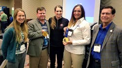 From left: Anne Bigalke and Mark Schwab from QualiTru Sampling Systems, Meaghan Mikkelson, two-time Olympic gold medalist, and M&eacute;lanie Dufresne and Jacques Tremblay from Tremcar.