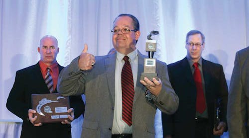 Todd Stine, a driver for Carbon Express Inc, reacts after being named the 2017/2018 National Tank Truck Carrier&rsquo;s William A Usher Sr Professional Tank Truck Driver of the Year.