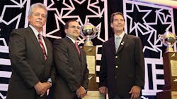 On hand to accept the 2015 Heil Outstanding Safety Performance Trophy for Miller Transporters were from left Ray Riley Brent Cobb and Lee Miller On hand to accept the 2015 Heil Outstanding Safety Performance Trophy for Miller Transporters were from left Ray Riley Brent Cobb and Lee Miller