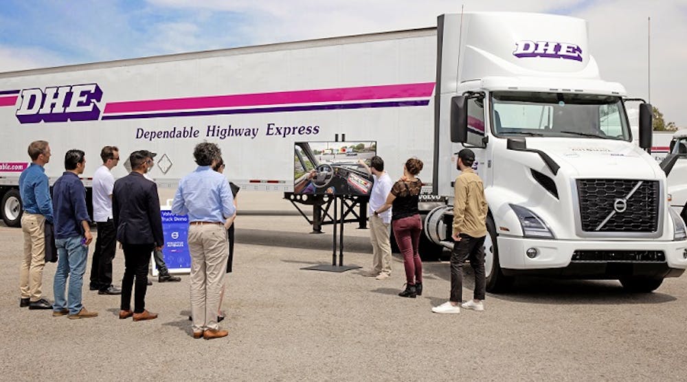 Event attendees experienced Perceptive Automata&rsquo;s artificial intelligence software during a simulation demonstration on a Volvo VNR 300 regional-haul model.