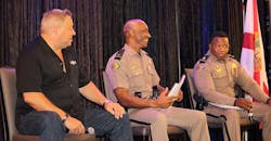 Electronic driver log compliance issues were addressed by a panel that included [from left] Fred Fakkema, Zonar Systems; Lt Steven Brown; and Maj William Harris, both of the Florida Highway Patrol.