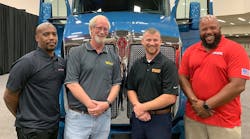 The top four finalists in this year&rsquo;s &ldquo;Transition Trucking: Driving for Excellence&rdquo; contest are, from left to right, Steve Harris (Stevens Transport), Wade Bumgarner (Veriha Trucking), Chris Bacon (TMC Transportation) and Joseph Campbell (Roehl Transport).