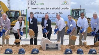 Odfjell executives John Blanchard (third from left), CEO, and Bill Law (fifth from left), a senior manager at Odfjell Terminals Houston, joined the recent groundbreaking for INEOS Styrolution&apos;s new plant in Bayport TX.