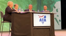 Rebecca Brewster, at left, president of the American Transportation Research Institute, helped count down the top 10 industry issues during ATA&apos;s Management Conference and Exhibition in San Diego CA.