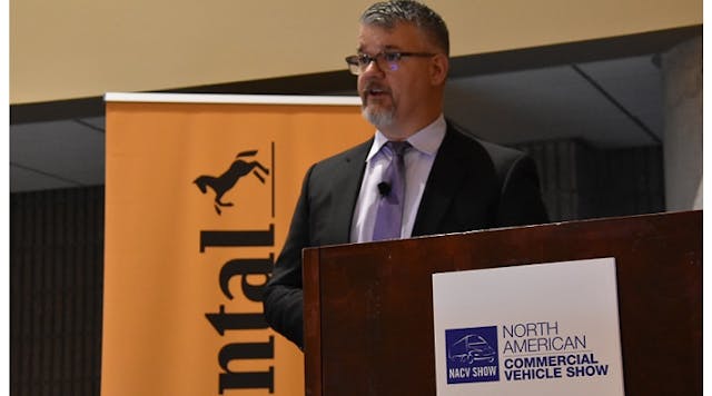 Tom Fanning, Continental Tire&apos;s VP of sales and marketing for North and Central America, introduced the company&apos;s new and improved products during the North American Commercial Vehicle Show in Atlanta GA.