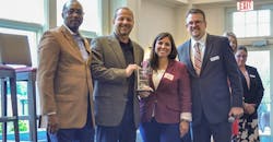 From left to right, Cliff Carter, Dow road operations; Gary Johnson, Dow road logistics manager; Melissa Alvarado, Quick-Way general manager; and Paul Preston, Dow&apos;s North America road logistics mode leader, where on hand for Quick-Way&apos;s Carrier of the Year award presentation.