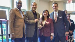 From left to right, Cliff Carter, Dow road operations; Gary Johnson, Dow road logistics manager; Melissa Alvarado, Quick-Way general manager; and Paul Preston, Dow&apos;s North America road logistics mode leader, where on hand for Quick-Way&apos;s Carrier of the Year award presentation.