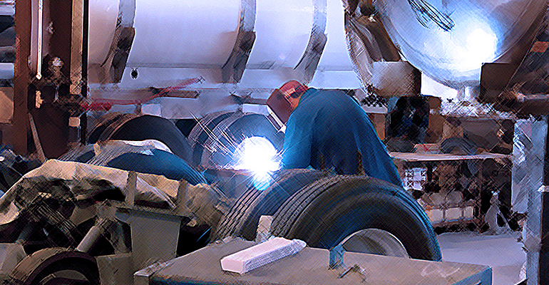 welder with tank truck illustration
