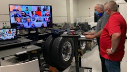 DTNA Technician Skills Competition judges collaborating online with participants. DTNA Technician Skills Competition judges collaborating online with participants.