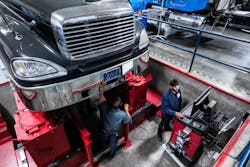 Students Working In Freightliner Bay Students Working In Freightliner Bay