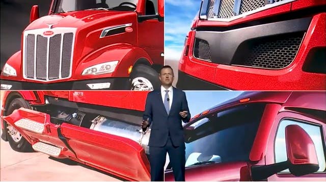 Jason Skoog, Peterbilt general manager and Paccar vice president, unveils the redesigned Model 579 during a live YouTube stream.