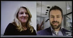 Tankspeed co-founder Mitzi Walker, left, and Barry Gruijters, operations director for Van den Bosch’s dry bulk division Tankspeed co-founder Mitzi Walker, left, and Barry Gruijters, operations director for Van den Bosch’s dry bulk division