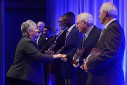 2018-19 Professional Tank Truck Driver of the Year Barbara Herman congratulates the 2020-21 Grand Champion finalists before the winner was revealed. 2018-19 Professional Tank Truck Driver of the Year Barbara Herman congratulates the 2020-21 Grand Champion finalists before the winner was revealed.
