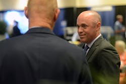 Liquid Cargo president Ryan Jackson, at right, NTTC's outgoing chairman of the board, shares a moment with incoming chairman Rob Sandlin, president of Florida Rock & Tank Lines, during the Chairman's Reception. Liquid Cargo president Ryan Jackson, at right, NTTC's outgoing chairman of the board, shares a moment with incoming chairman Rob Sandlin, president of Florida Rock & Tank Lines, during the Chairman's Reception.