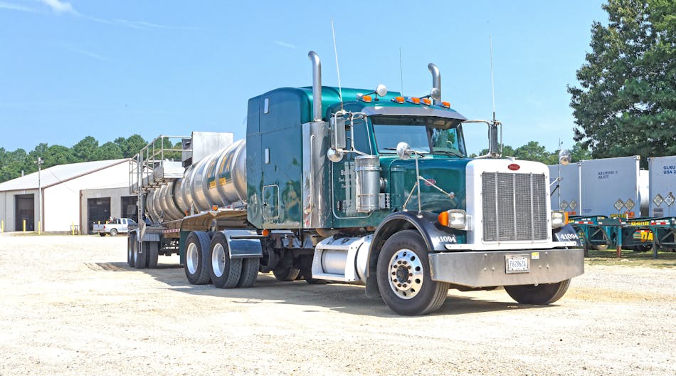 Pictured is one of the 374 tractors operated by The Dana Companies&rsquo; Suttles Truck Leasing division. This rig was photographed at the El Dorado AR terminal, one of 10 in the Suttles division.