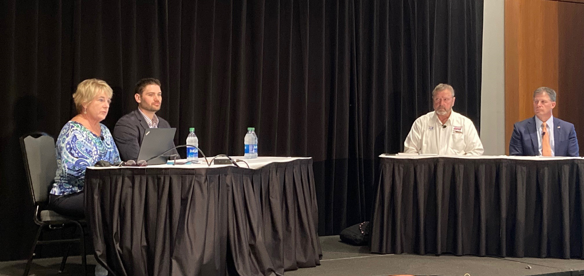 From left, ATRI President and COO Rebecca Brewster; Idelic founder and CEO Hayden Cardiff; Bill Hambrick, professional driver with Werner Enterprises and America&rsquo;s Road Team Captain; and Hugh Ekberg, president and CEO of CRST International, reveal ATRI's top industry issues list for 2021.