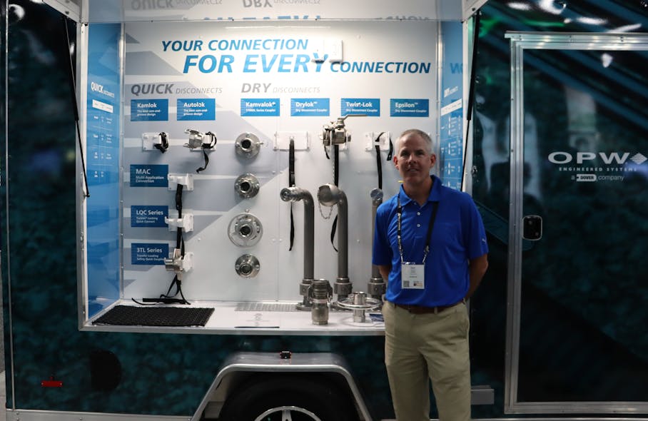 David Morrow, OPW Engineered Systems sales director, helped unveil the company&rsquo;s new &lsquo;trade show on wheels&rsquo; during the 2021 International Operating Conference and Trade Show in Houston.