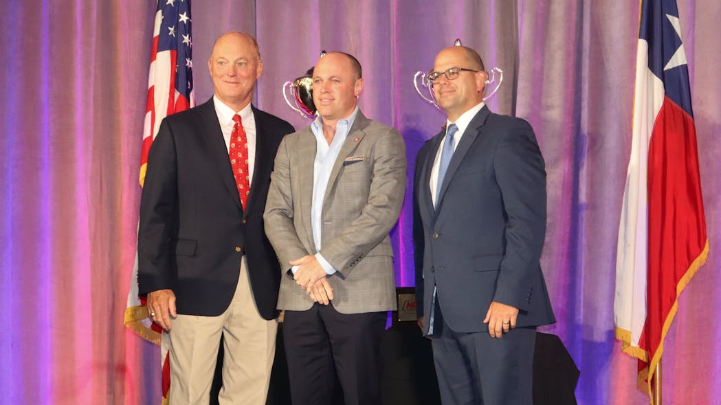 From left to right are 2021-22 NTTC chairman Rob Sandlin, Liquid Cargo president Kevin Jackson, and NTTC president and CEO Ryan Streblow.