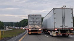 Truck traffic backed up on Interstate 80. Truck traffic backed up on Interstate 80.
