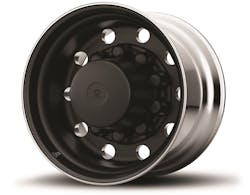 The 22.5” by 14” truck wheel weighs 49 lbs., three pounds lighter than its predecessor and made with proprietary MagnaForce alloy, provides a 12,800-lb. load rating. The 22.5” by 14” truck wheel weighs 49 lbs., three pounds lighter than its predecessor and made with proprietary MagnaForce alloy, provides a 12,800-lb. load rating.
