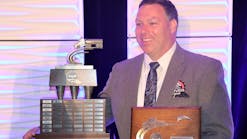 Highway Transport driver Thomas Frain poses with the William A. Usher Sr. Trophy after being named NTTC&apos;s 2021-22 Professional Tank Truck Driver of the Year on Monday, April 25, at the 2022 Annual Conference in San Diego, Calif.