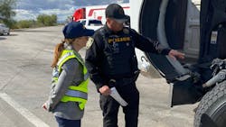 Acting FMCSA Administrator Robin Hutcheson attends a roadside inspection. Acting FMCSA Administrator Robin Hutcheson attends a roadside inspection.