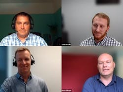 Deryk Gillespie, Trimac’s VP of technology and innovation, and Isaac co-founder Jean-Sébastien Bouchard (bottom left) discussed Trimac’s partnership with Isaac last summer during a Truckload Carriers Association webinar on real-time driver coaching. Deryk Gillespie, Trimac’s VP of technology and innovation, and Isaac co-founder Jean-Sébastien Bouchard (bottom left) discussed Trimac’s partnership with Isaac last summer during a Truckload Carriers Association webinar on real-time driver coaching.