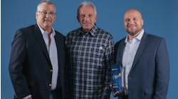 Chalk Mountain Services recently received a safety award from Samsara. From left to right are David Bowe, president of Chalk Mountain, four-time Super Bowl champion Joe Montana, and David Serach, director of safety at Chalk Mountain.